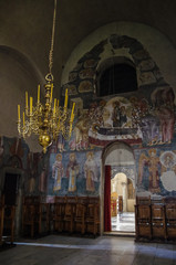 Interior with frescoes in church of Serbian Orthodox Monastery Zica, Kraljevo