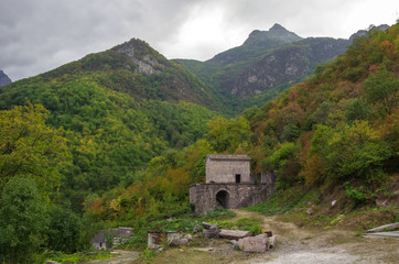 Fototapeta na wymiar Ruins of Vahanavank Monastery near village of Kapan, Armenia