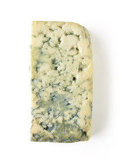 Blue cheese isolated on white, from above