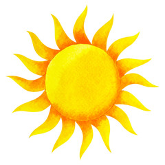 yellow color of chakra symbol solar plexus sun concept, watercolor painting hand drawn icon logo, illustration design sign