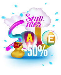 Summer sale banner with summer objects. Vector illustration