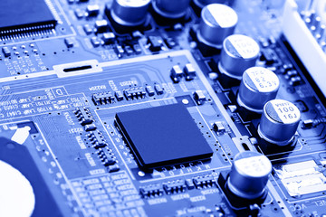 Electronic circuit board close up.