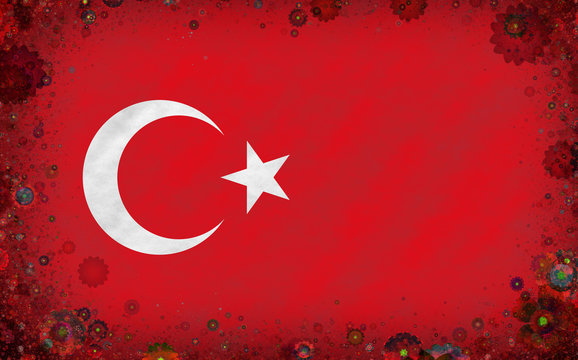 Illustration of a Turkish flag with a blossom motives as a frame