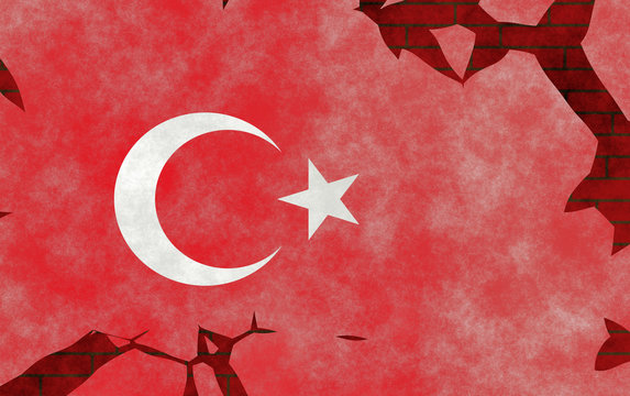 Illustration of a Turkish Flag, imitation of a painting on the old wall with cracks