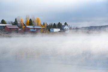 Foggy misty autumn landscape in Colorado, USA