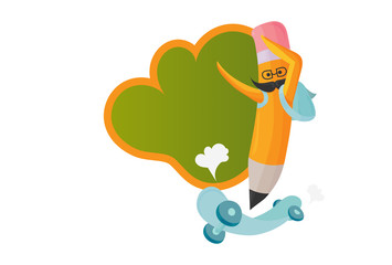 Vector illustration for Back to school materials: happy pencil on a skateboard and place or space for text.
