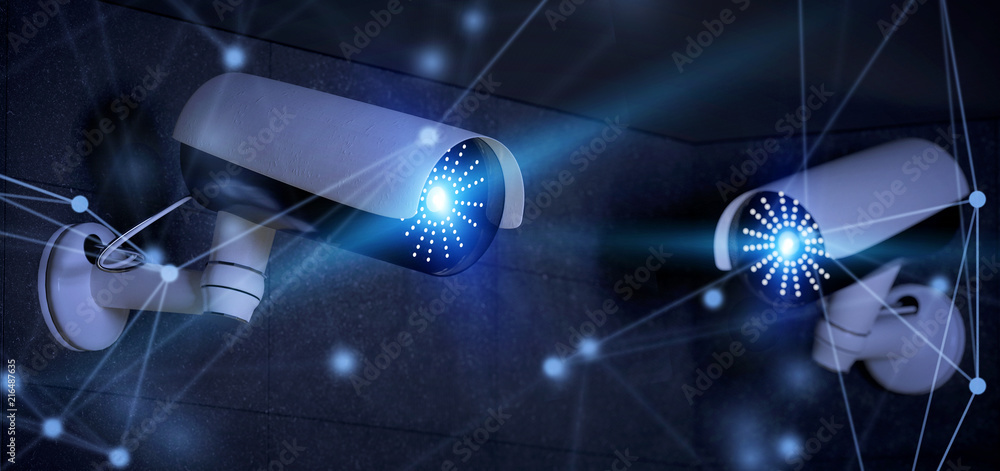 Poster conncetion over a security cctv camera system - 3d rendering