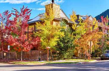 Fototapeta premium Street in Aspen town at autumn