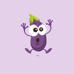 Illustration of cute eggplant scared mascot isolated on light background. Flat design style for your mascot branding.