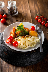 Lagman with pasta. National dish.
