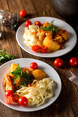Lagman with pasta. National dish.