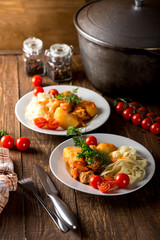 Lagman with pasta. National dish.