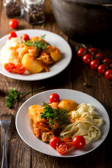 Lagman with pasta. National dish.