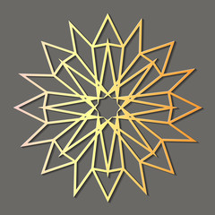 Islamic 3d circle mandala. Gold pattern. Arabic style design.