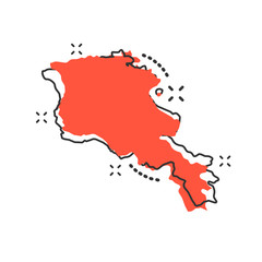 Fototapeta premium Vector cartoon Armenia map icon in comic style. Armenia sign illustration pictogram. Cartography map business splash effect concept.