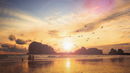 Sunset on the beach with beautiful sky