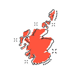 Fototapeta na wymiar Vector cartoon Scotland map icon in comic style. Scotland sign illustration pictogram. Cartography map business splash effect concept.