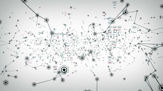 Connections White - An abstract representation of data and connection paths within networks or systems of networks. All clips are available in multiple color options and loop seamlessly. 