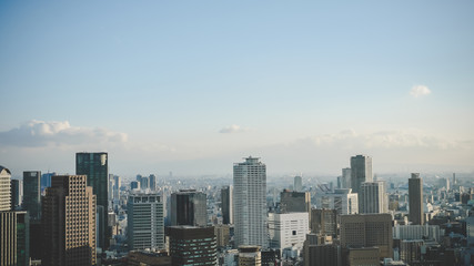 Top view modern city of Osaka City in Japan.