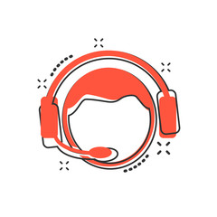 Vector cartoon operator with microphone icon in comic style. Operator in call center sign illustration pictogram. People business splash effect concept.