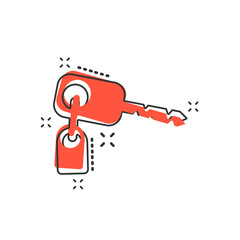 Vector cartoon key icon in comic style. Secret keyword sign illustration pictogram. Key business splash effect concept.