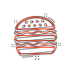 Vector cartoon burger fast food icon in comic style. Hamburger sign illustration pictogram. Burger business splash effect concept.