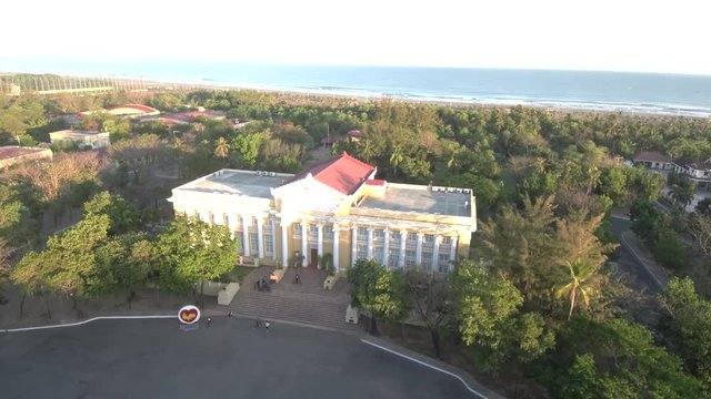 Aerial drone view of a american neoclassical inspired capitol government building of Pangasinan in the Philippines built a hundred years ago