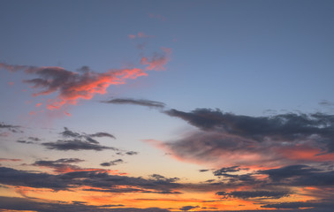 Colorful Sunset. Sky Background. Beautiful Sky with Clouds Before Sunset.