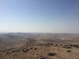 Rocky hills of the Negev desert. Panoramic landscape view of the Desert rock formation in the southern Israel.