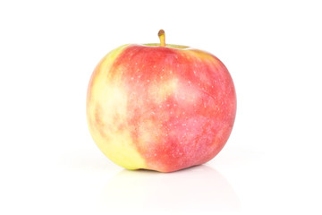 One whole glossy fresh red apple james grieve variety isolated on white background