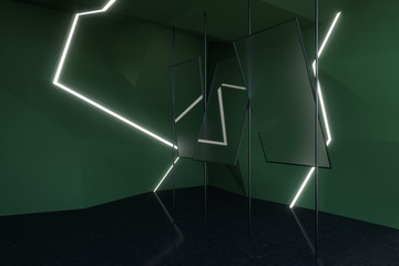 Abstract green interior with mirrors