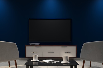 Modern dark interior with empty TV