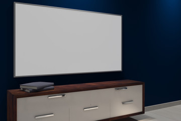 Modern dark interior with empty TV