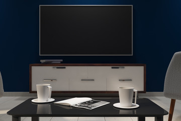 New dark interior with empty TV