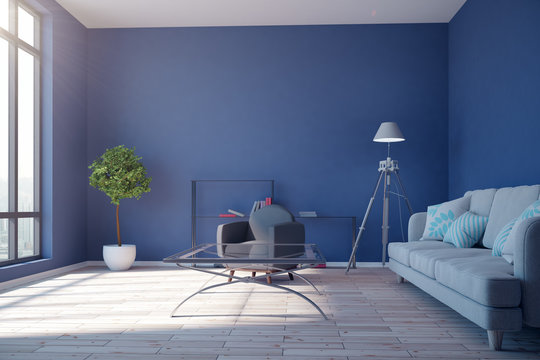 Clean Blue Living Room