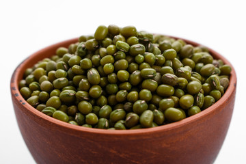fresh muung beans on a white background