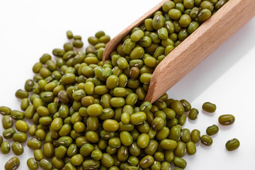 fresh muung beans on a white background