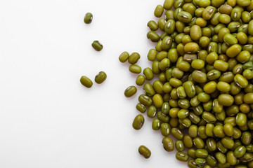 fresh muung beans on a white background