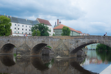 Fototapeta premium Overview of Pisek Town with his Bridge in Czech republic