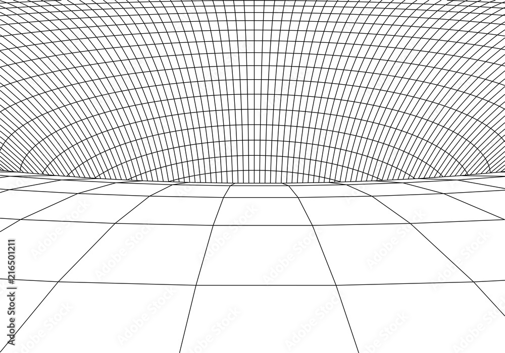 Poster 3d tunnel. vector abstract lines pattern. optical illusion. abstract wormhole science. grid. vector 