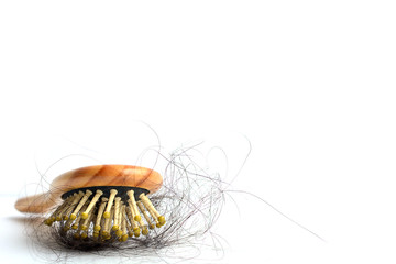Hair loss, hair fall everyday serious problem, on white background.