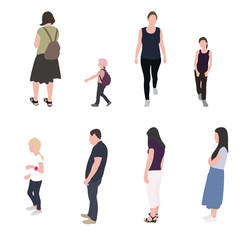 Fototapeta premium Set of Silhouette Walking People and Children. Vector Illustration.