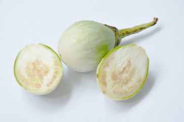 fresh eggplant haft cut on white background