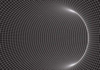 Tunnel or wormhole. 3D tunnel grid. 3d tube corridor. Network cyber technology. Background abstract vector image