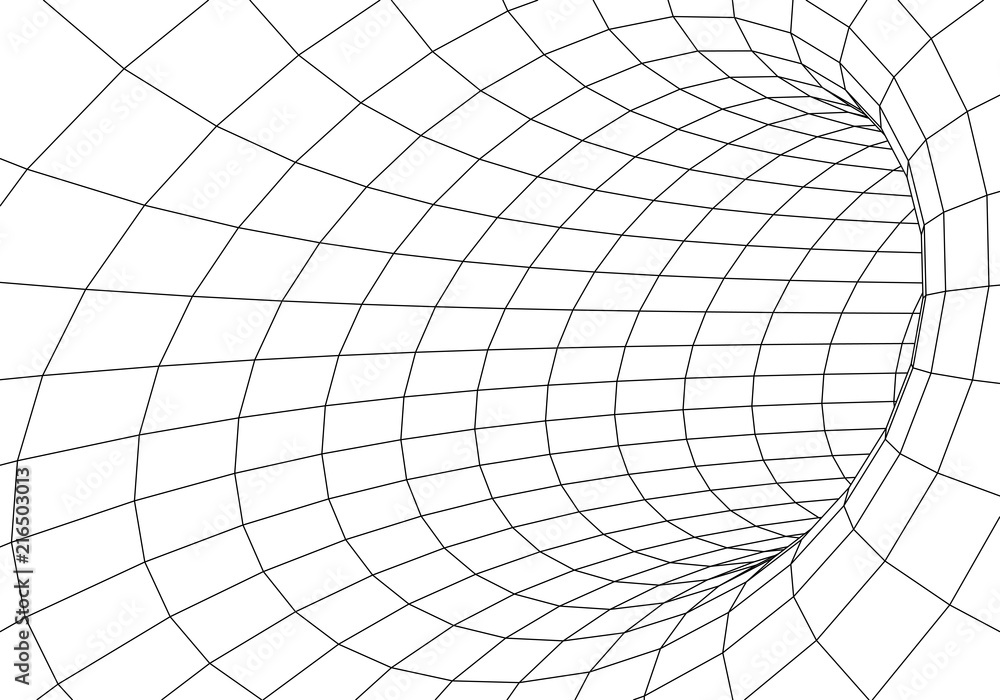 Poster tunnel or wormhole. 3d tunnel grid. 3d tube corridor. network cyber technology. background abstract 