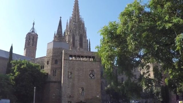 Slomo panning footage of Cathedral Basilica of Barcelona