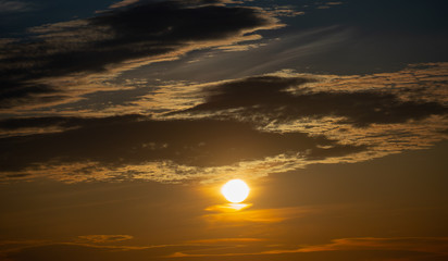 sunset sky with big sun