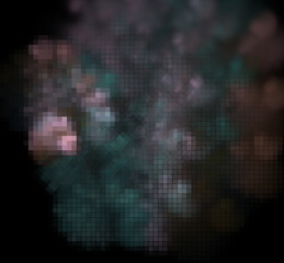 Fototapeta na wymiar Pixel green pink fractal on a black background.