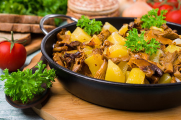 Fried mushrooms with potatoes