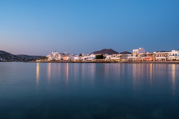 Parikia town at dusk on Paros island, Cyclades, Greece